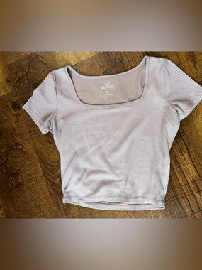 Hollister Ribbed Square-Neck Crop Top - Dusty Lavender